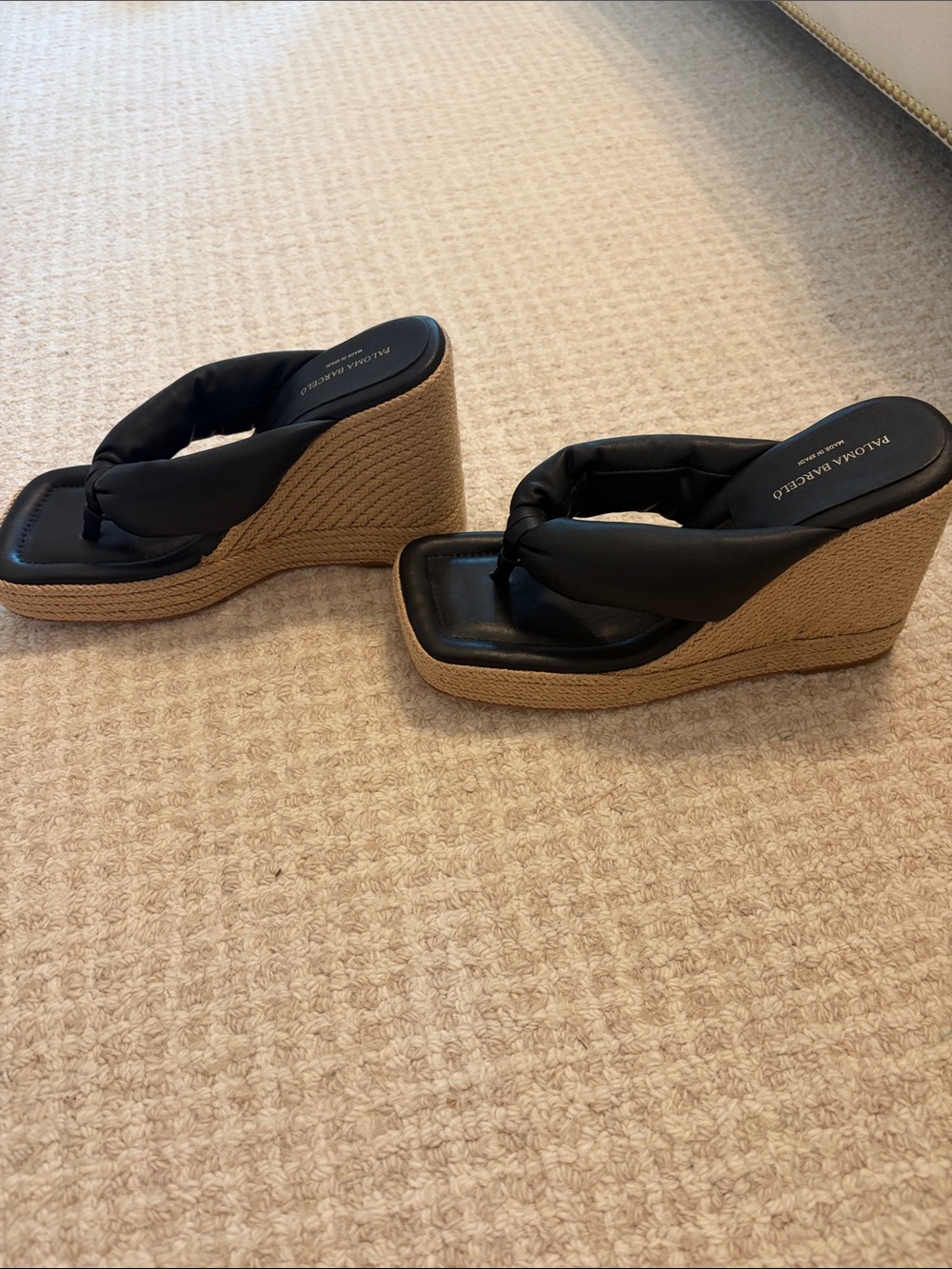 Paloma Barcelo Black Knotted Leather Espadrille Wedge Sandals - Picture 2 of 4